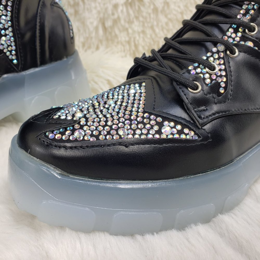 Rhinestone Combat Boots Punk Goth Glam Shoes_12